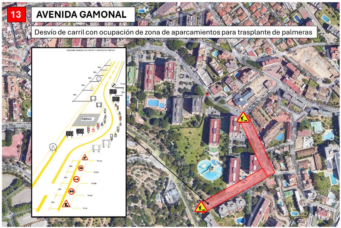 Desvío del tráfico en la Avenida Gamonal por el trasplante de palmeras