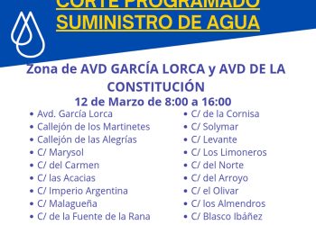 El Ayuntamiento avisa sobre cortes de agua en 44 calles de la ciudad el miércoles 12 de marzo